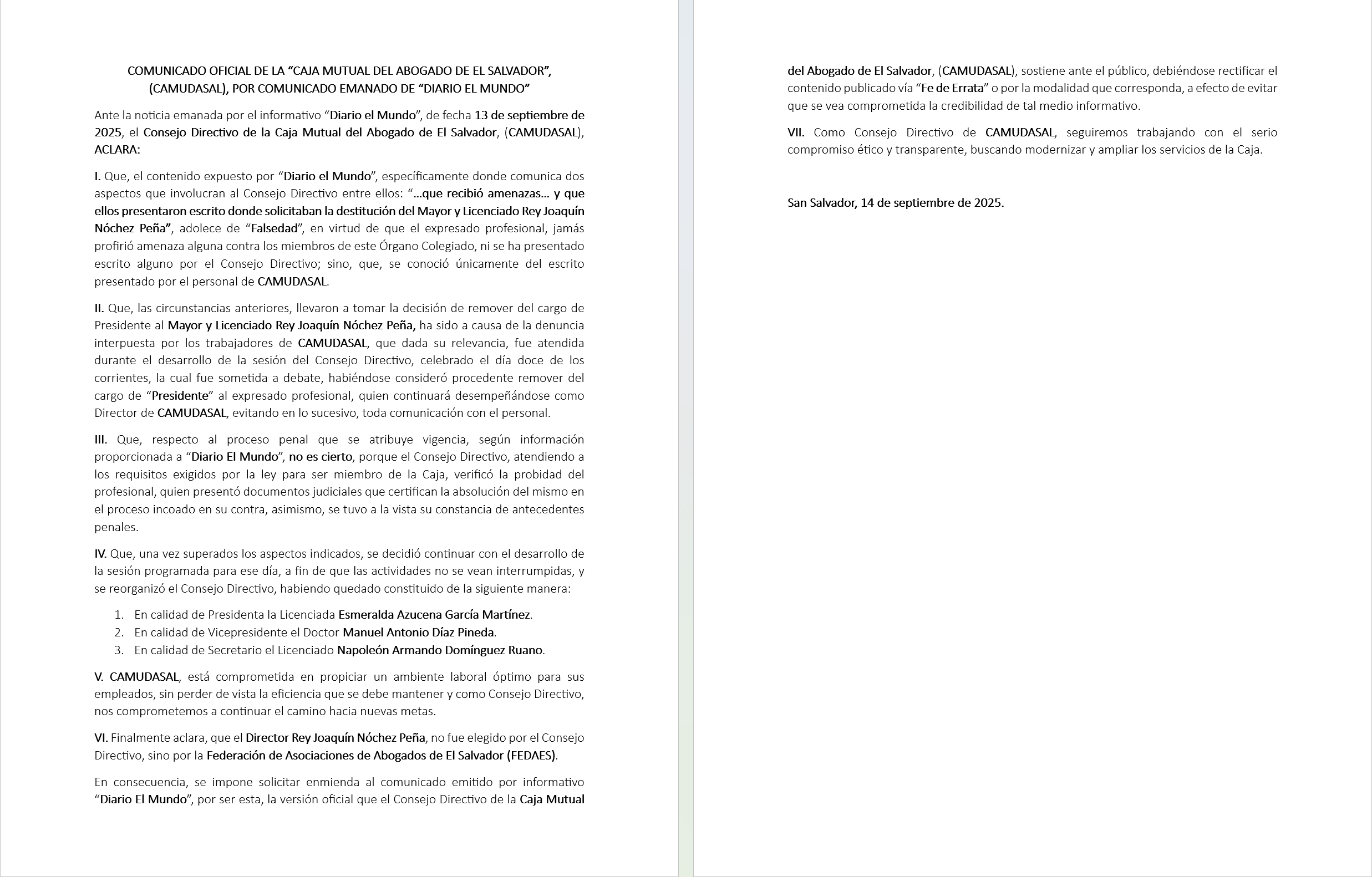 Comunicado Oficial CAMUDASAL